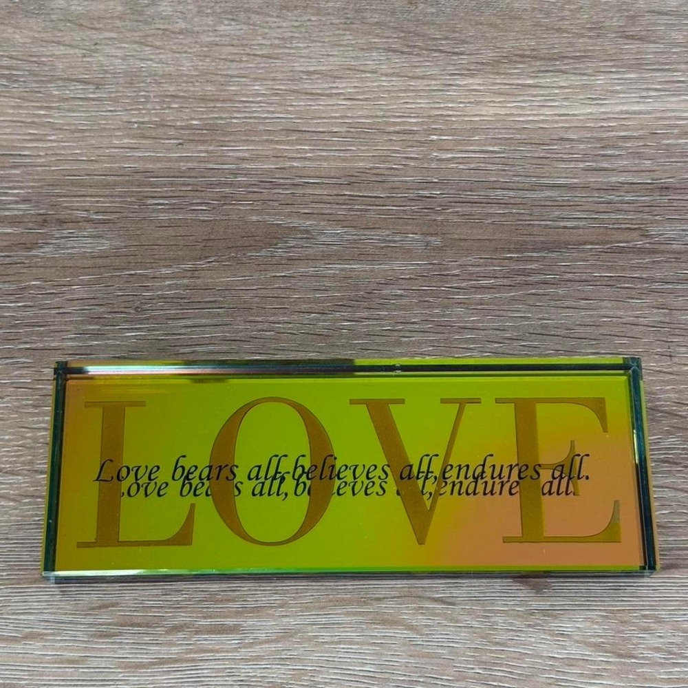 Glass Paperweight Love Bears All Believes All Endures All Iridescent Yellow